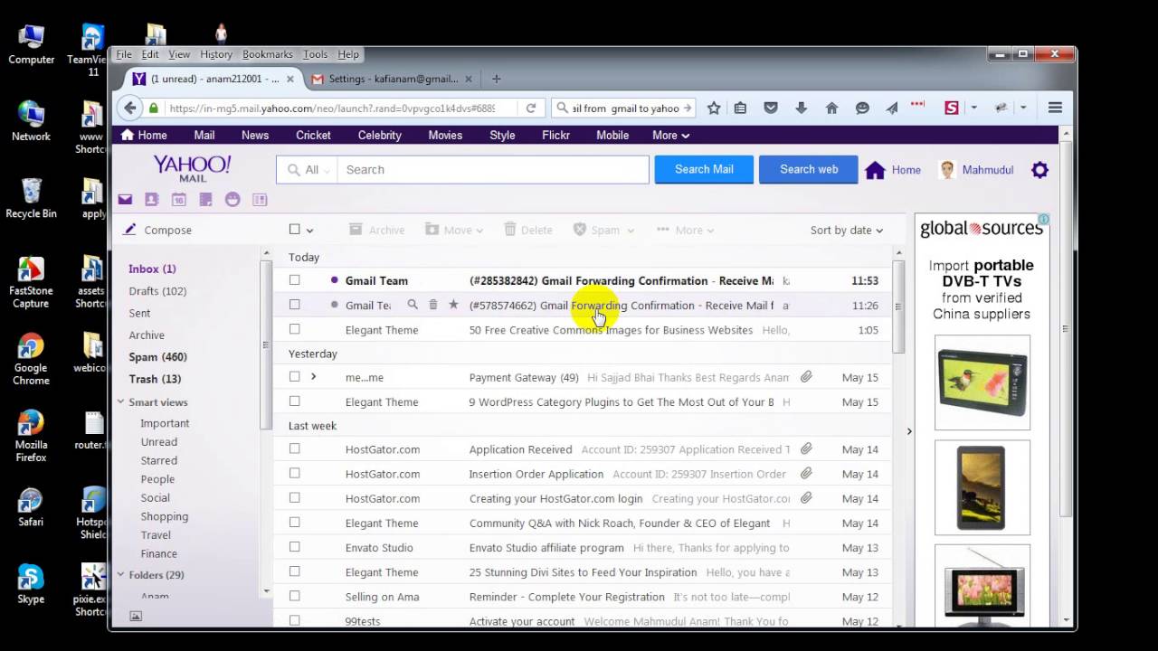 how to send email from gmail to yahoo mail